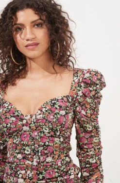 Jadine Ruched Floral Sweetheart Mini Dress -Dresses Sales Store ACDR101014 FUCHSIA RUSTMULTIFL 3