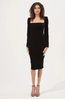 Virginia Velvet Square Neck Midi Dress -Dresses Sales Store ACDR101025 BLACK 1