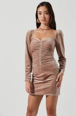 Ellsmere Velvet Rouched Long Sleeve Mini Dress -Dresses Sales Store ACDR101030 BLUSHNUDE 4