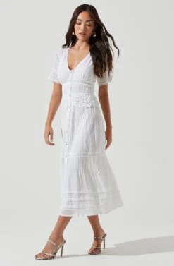 Honeymoon Lace Short Sleeve Midi Dress -Dresses Sales Store ACDR101071 WHITE 0875