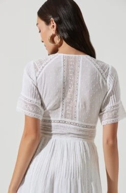 Honeymoon Lace Short Sleeve Midi Dress -Dresses Sales Store ACDR101071 WHITE 0893