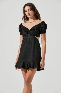 Verana Cutout Puff Sleeve Ruffle Mini Dress -Dresses Sales Store ACDR101088 BLACK 2