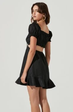 Verana Cutout Puff Sleeve Ruffle Mini Dress -Dresses Sales Store ACDR101088 BLACK 4