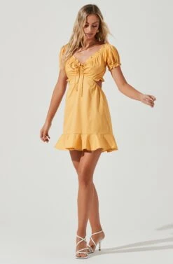 Verana Cutout Puff Sleeve Ruffle Mini Dress -Dresses Sales Store ACDR101088 ORANGECREAM 1