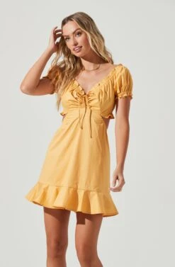 Verana Cutout Puff Sleeve Ruffle Mini Dress -Dresses Sales Store ACDR101088 ORANGECREAM 2