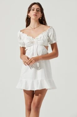 Verana Cutout Puff Sleeve Ruffle Mini Dress -Dresses Sales Store ACDR101088 WHITE 2