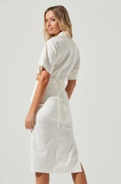 Corsica Collared Side Cutout Short Sleeve Midi Dress -Dresses Sales Store ACDR101093 WHITE 5
