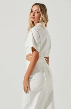 Corsica Collared Side Cutout Short Sleeve Midi Dress -Dresses Sales Store ACDR101093 WHITE 6