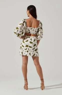 Heather Abstract Print Cutout Bubble Sleeve Mini Dress -Dresses Sales Store ACDR101096 GREENABSTRACT 5