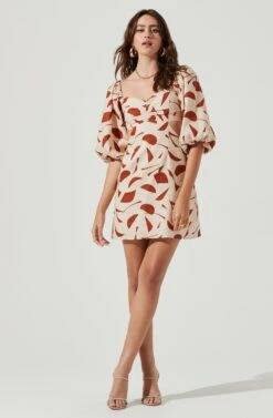 Heather Abstract Print Cutout Bubble Sleeve Mini Dress -Dresses Sales Store ACDR101096 RUSTABSTRACT 1