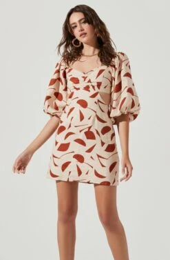 Heather Abstract Print Cutout Bubble Sleeve Mini Dress -Dresses Sales Store ACDR101096 RUSTABSTRACT 2