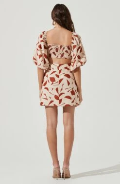 Heather Abstract Print Cutout Bubble Sleeve Mini Dress -Dresses Sales Store ACDR101096 RUSTABSTRACT 3