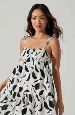 Marlene Square Neck Smocked Midi Dress -Dresses Sales Store ACDR101104 BLACKABSTRACT 4