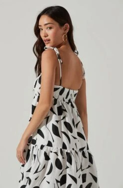 Marlene Square Neck Smocked Midi Dress -Dresses Sales Store ACDR101104 BLACKABSTRACT 6