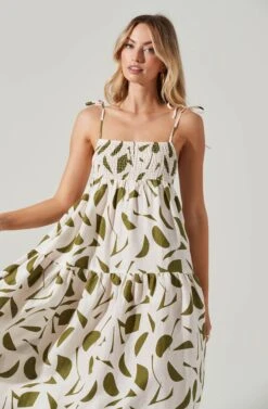 Marlene Square Neck Smocked Midi Dress -Dresses Sales Store ACDR101104 GREENABSTRACT 4