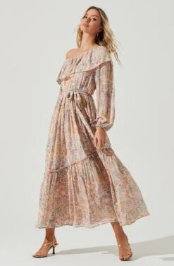 Kaylani Off Shoulder Ruffle Floral Maxi Dress -Dresses Sales Store ACDR101110B PINKMULTIFLORAL 1