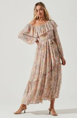 Kaylani Off Shoulder Ruffle Floral Maxi Dress