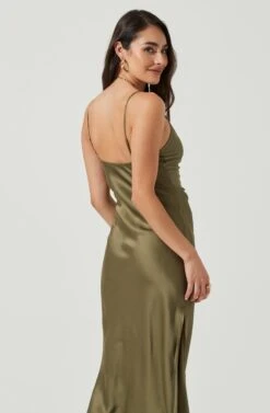 Valinda Ruched Front Midi Dress -Dresses Sales Store ACDR101126 OLIVE 4