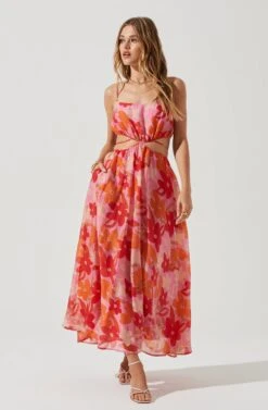 Sanger Floral Cutout Midi Dress -Dresses Sales Store ACDR101144 PINKREDMULTIFLORAL 0587