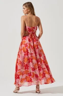 Sanger Floral Cutout Midi Dress -Dresses Sales Store ACDR101144 PINKREDMULTIFLORAL 0601
