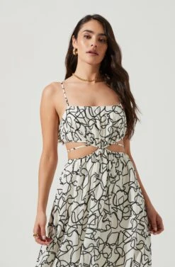 Sanger Abstract Print Cutout Maxi Dress -Dresses Sales Store ACDR101144 WHITEBLACKSKETCH 2