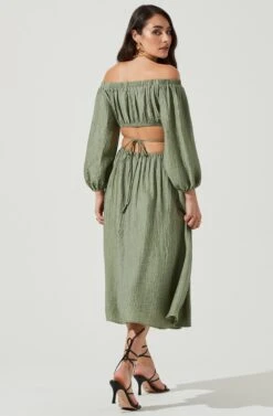 Cassian Off Shoulder Cutout Tie Waist Midi Dress -Dresses Sales Store ACDR101154 SAGE 3