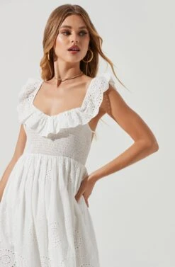 Cottage Eyelet Ruffle Midi Dress -Dresses Sales Store ACDR101156 WHITE 0864