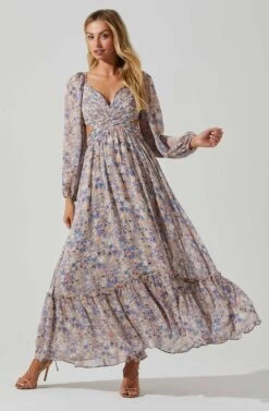 Kammy Floral Open Back Strappy Long Sleeve Maxi Dress -Dresses Sales Store ACDR101176LS BLUEPINKMULTI 2