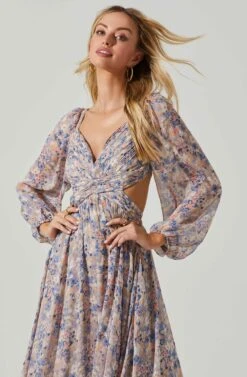 Kammy Floral Open Back Strappy Long Sleeve Maxi Dress -Dresses Sales Store ACDR101176LS BLUEPINKMULTI 3