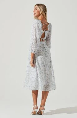 Audette Square Neck Floral Cutout Midi Dress -Dresses Sales Store ACDR101177 BLUEWHITEDITSY 3