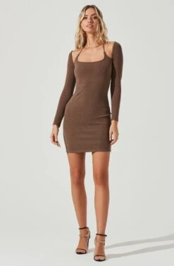 Solene Halter Long Sleeve Mini Dress