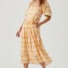 Ilana Plaid Puff Sleeve Tiered Midi Dress