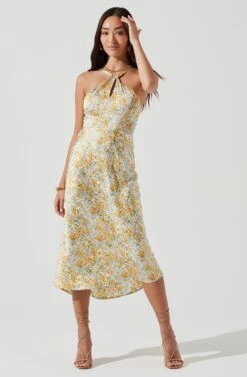 Sandrine Floral Halter Midi Dress -Dresses Sales Store ACDR101203B CREAMYELLOWFLORAL 0111