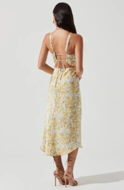 Sandrine Floral Halter Midi Dress -Dresses Sales Store ACDR101203B CREAMYELLOWFLORAL 0123