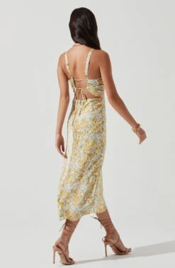 Sandrine Floral Halter Midi Dress -Dresses Sales Store ACDR101203B CREAMYELLOWFLORAL 0125