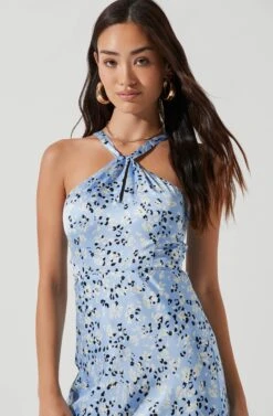 Sandrine Abstract Halter Midi Dress -Dresses Sales Store ACDR101203 LTBLUEBLACKMULTI 0695