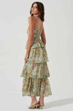 Midsummer Floral Tiered Maxi Dress -Dresses Sales Store ACDR101226B GREENORANGEMULTIFLORAL 0736