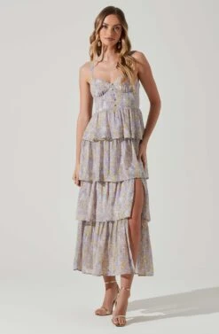Midsummer Floral Tiered Maxi Dress -Dresses Sales Store ACDR101226B LAVENDERYELLOWFLR 1