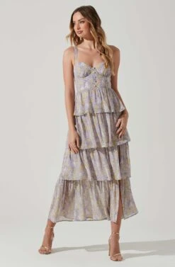 Midsummer Floral Tiered Maxi Dress -Dresses Sales Store ACDR101226B LAVENDERYELLOWFLR 2