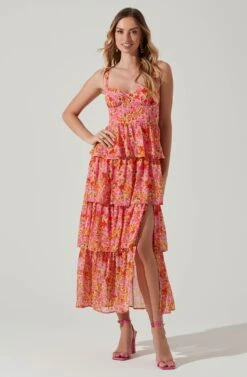 Midsummer Floral Tiered Maxi Dress -Dresses Sales Store ACDR101226B MAGENTAYELLOWFLRL 1