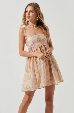 Serenity Floral Square Neck Mini Dress -Dresses Sales Store ACDR101235 PEACHPURPLEWATERCOLOR 0204