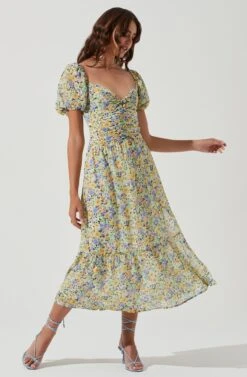 Irma Floral Puff Sleeve Midi Dress -Dresses Sales Store ACDR101238 BLUEYELLOWFLORAL 0839