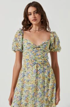 Irma Floral Puff Sleeve Midi Dress -Dresses Sales Store ACDR101238 BLUEYELLOWFLORAL 0848