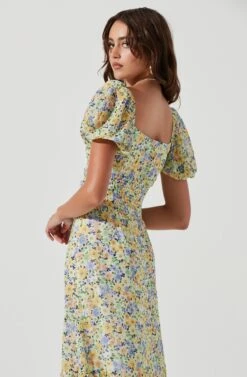 Irma Floral Puff Sleeve Midi Dress -Dresses Sales Store ACDR101238 BLUEYELLOWFLORAL 0856