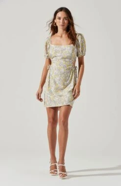 Talula Floral Side Cutout Puff Sleeve Mini Dress