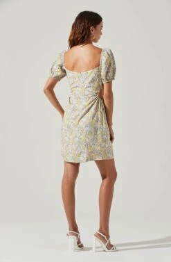 Talula Floral Side Cutout Puff Sleeve Mini Dress -Dresses Sales Store ACDR101242B YELLOWMULTIFLORAL 6