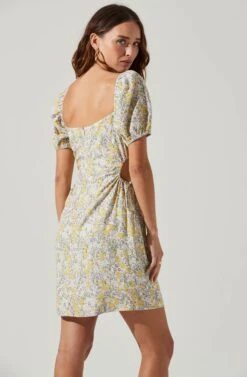Talula Floral Side Cutout Puff Sleeve Mini Dress -Dresses Sales Store ACDR101242B YELLOWMULTIFLORAL 7