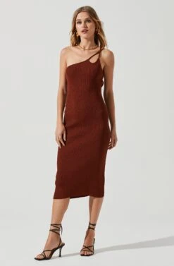Misty One Shoulder Bodycon Midi Dress -Dresses Sales Store ACDR101247 BROWN 0775