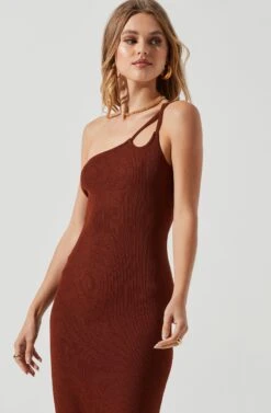 Misty One Shoulder Bodycon Midi Dress -Dresses Sales Store ACDR101247 BROWN 0778