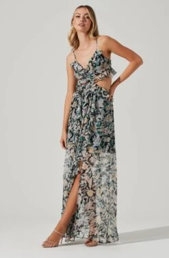 Palace Floral Cutout Ruffle Maxi Dress -Dresses Sales Store ACDR101252 BLACKMULTIFLORAL 04191